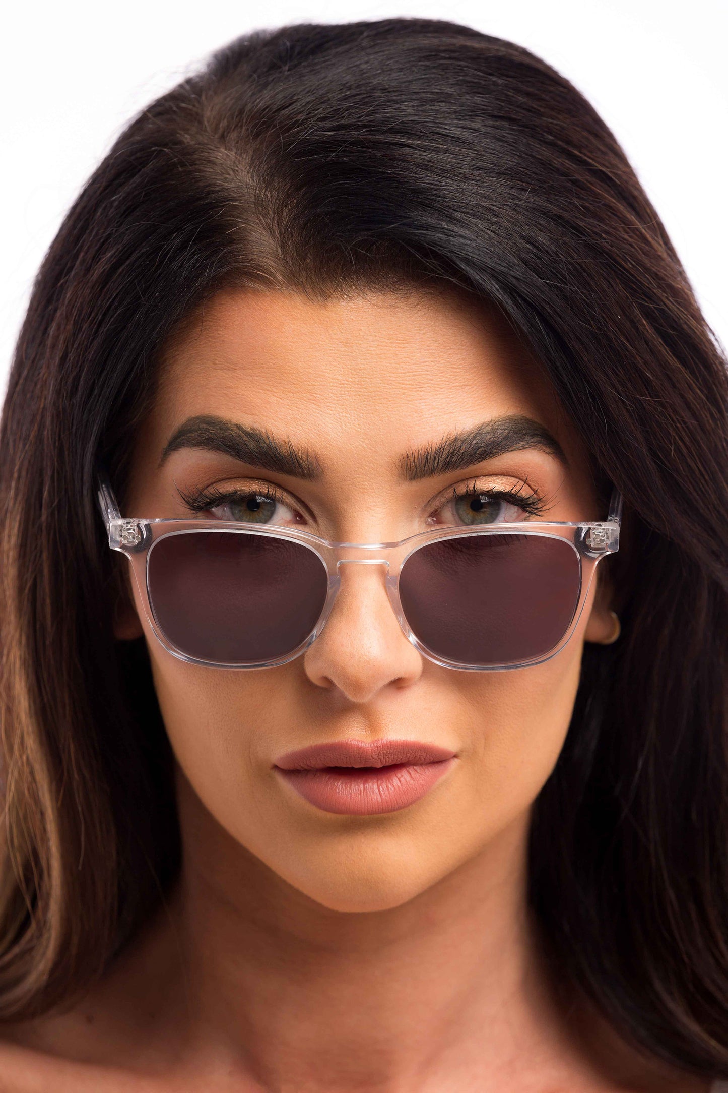 Woman Wearing Crystal Sunglasses Readers (Grey)